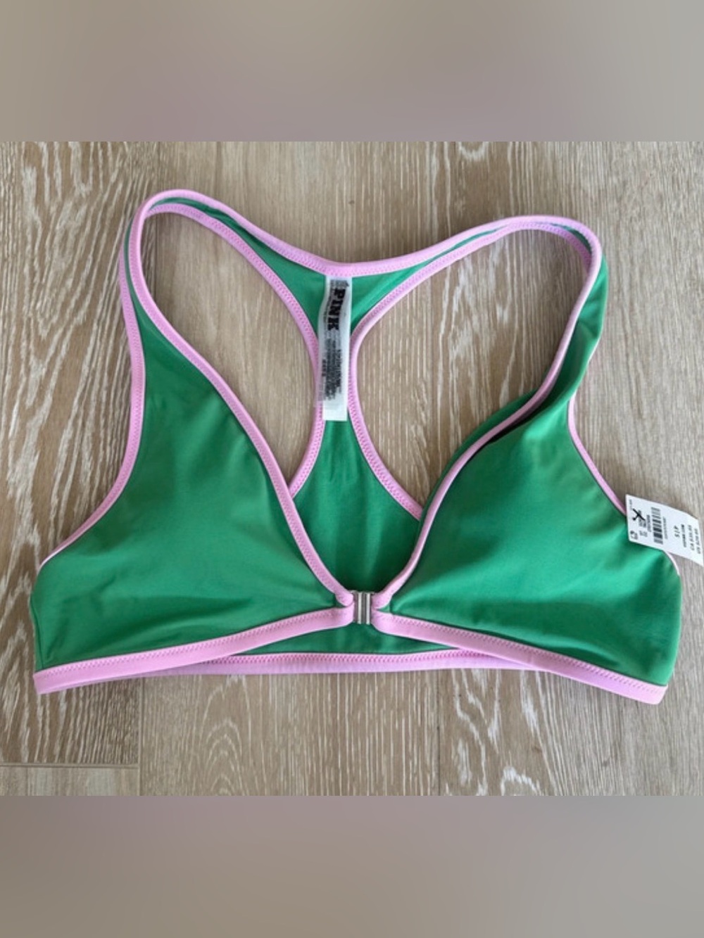 NWT VS Pink Plunge Racerback Wild Green Pink S